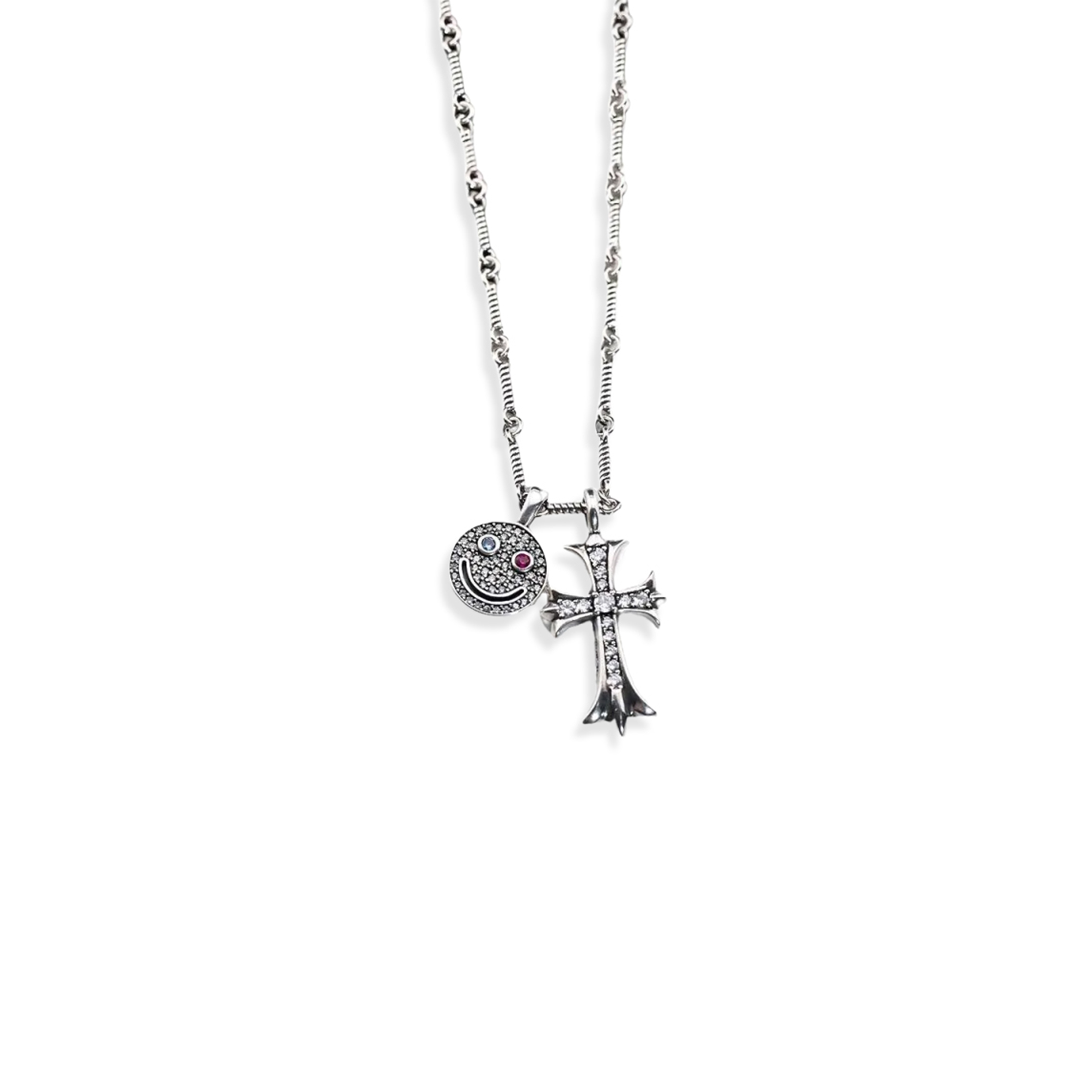 chrome heart D1am0nd cross pendant necklace silver chain smiling heart